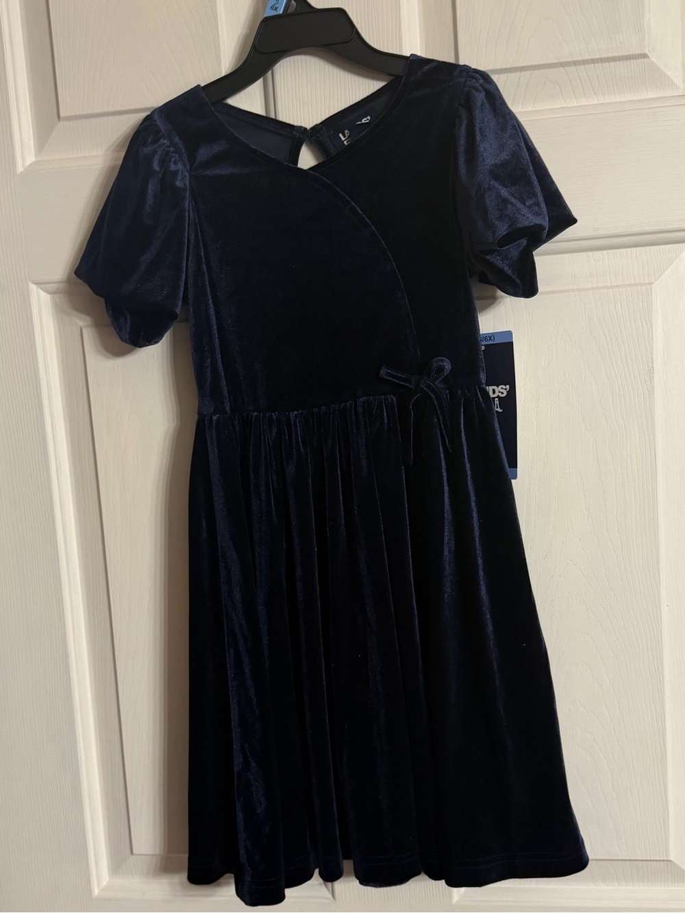Lands' End Velour Puff-Sleeve Dress - blue size S6/6X